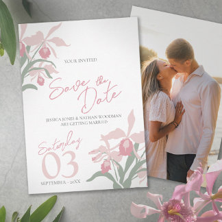 Save The Date Dusty pink cattleya orchid floral custom photo 