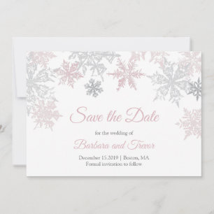 Save The Date Dusty Pink & Silver Snowflakes Mariage hivernal