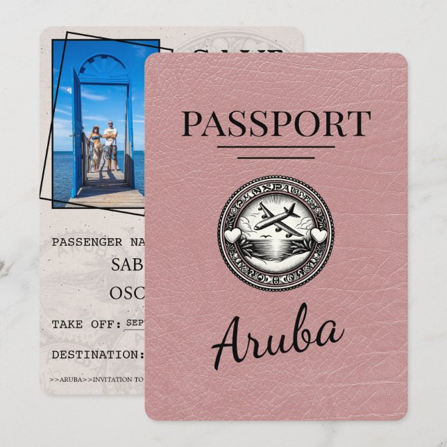Save The Date Dusty Rose Aruba Passeport Enregistrer La Date (Devant / Derrière)