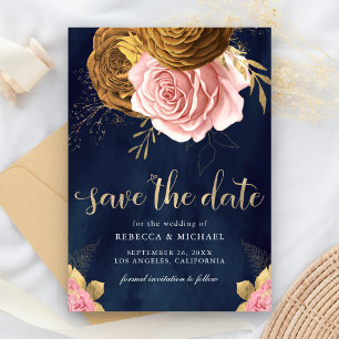 Save The Date Dusty Rose Earthy Floral Mariage de la marine
