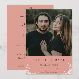 Save The Date Dusty Rose Élégant et Mignon Photo Mariage Discrèt