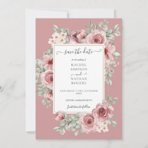 Save The Date Dusty Rose Floral Gold Mariage Photo