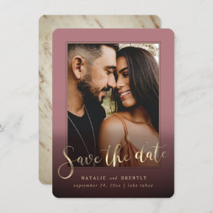Save The Date Dusty Rose Gold Script & Marble Photo Overlay