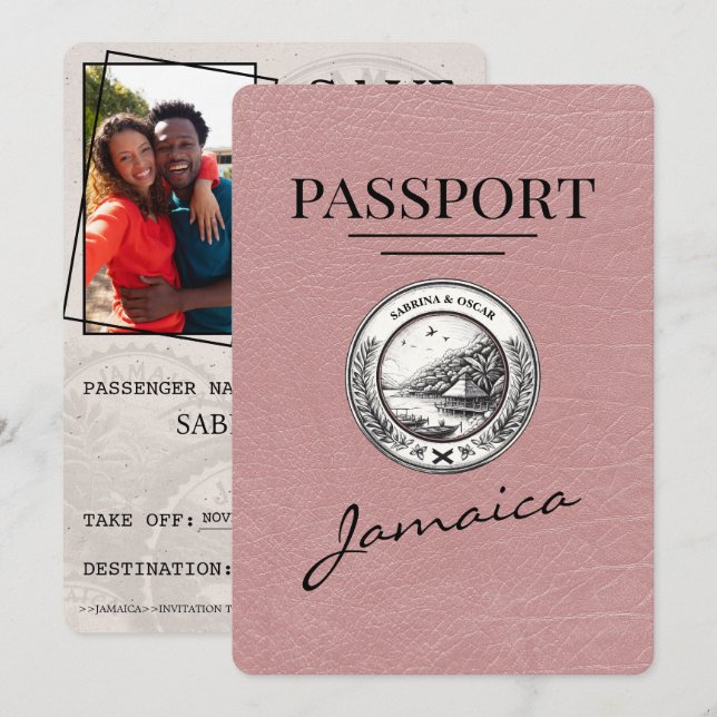 Save The Date Dusty Rose Jamaica Passeport Enregistrer La Date (Devant / Derrière)