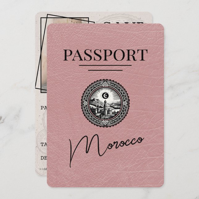 Save The Date Dusty Rose Maroc Passeport Enregistrer La Date (Devant / Derrière)