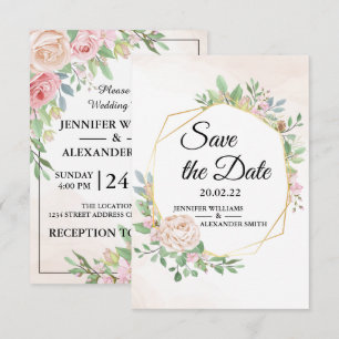 Save The Date Dusty Rose rose et or Floral Mariage