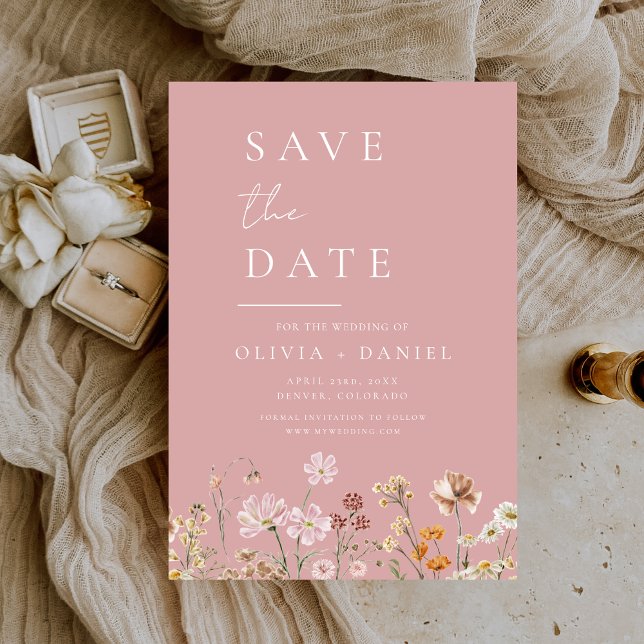 Save The Date Dusty Rose rose Fleurs sauvages Boho Enregistrer l (Créateur téléchargé)