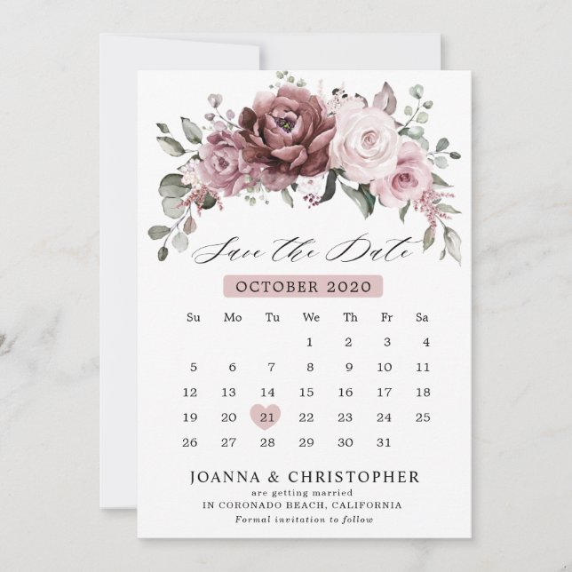 Save The Date Dusty Rose Rose Peach Mariage Floral Enregistrer L (Devant)