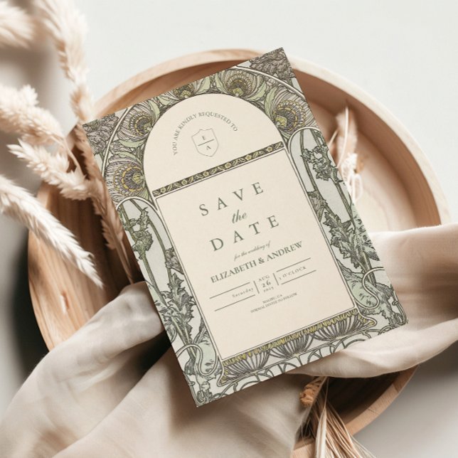 Save The Date Dusty Sage Art nouveau mariage (Créateur téléchargé)