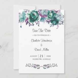 Save The Date Dusty Turquoise Plum Aquarelle Mariage Floral