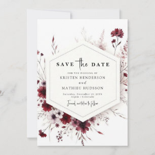 Save The Date Earthy Chic Burgundy Floral Mariage