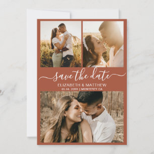 Save The Date Earthy Terracotta Script Photo Collage Mariage