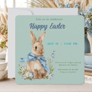 Save The Date Easter bunny with a blue bow