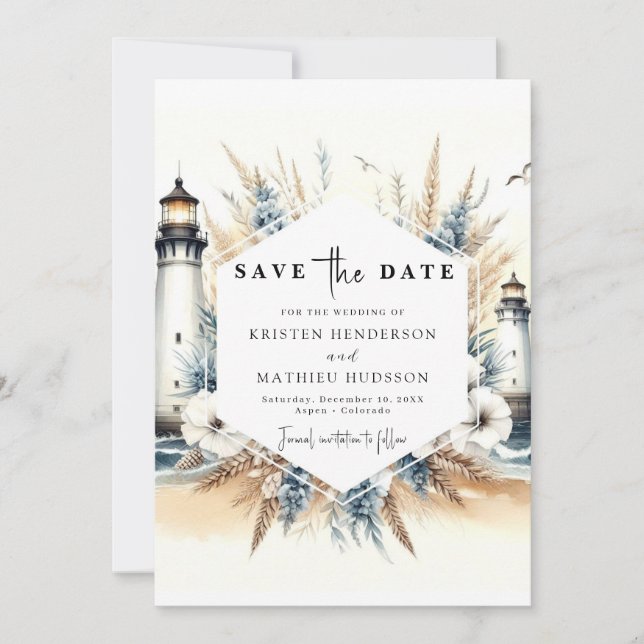 Save The Date Eau design élégant Mariage phare (Devant)