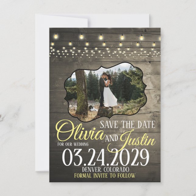 Save The Date Éclairage de la grange rustique Enregistrer la dat (Devant)