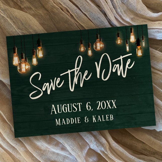 Save The Date Éclairages en bois rustique vert Édison Enregistre (Créateur téléchargé)