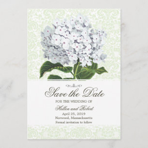 Save The Date Économies blanches vintages d'hortensia la date