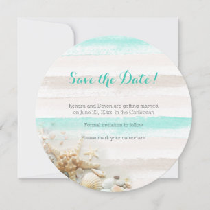 Save The Date Économies de thème de plage de rayures d'aquarelle