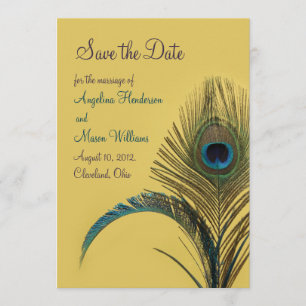Save The Date Économies élégantes de paon la date (jaune)