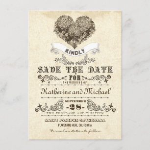 Save The Date économies uniques de coeur vintage floral les