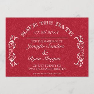 Save The Date Économies vintages de ROUGE de monogramme de