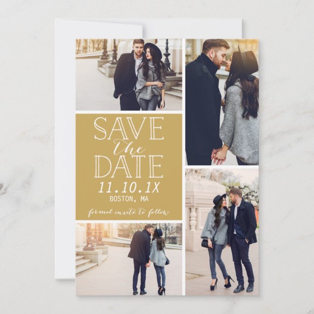 Save The Date Économisez La Date 4 Photo Collage Gold (Devant)