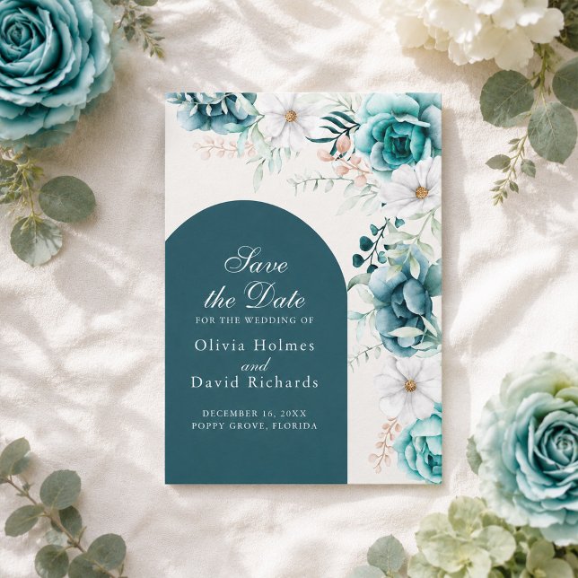 Save The Date Économisez la date botanique sarcelle | Style Boho (Teal Botanical Save the Date | Boho Style)