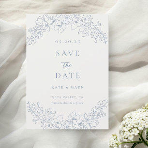 Save The Date Économisez la date de mariage florale bleue délica