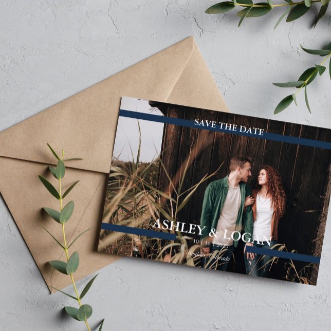 Save The Date Économisez la date de mariage moderne simple bleu (Créateur téléchargé)