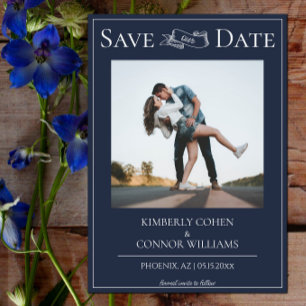 Save The Date Économisez la date de mariage photo moderne bleu m