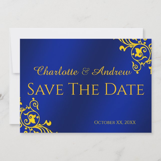 Save The Date Économisez la date en bleu royal et or (Devant)