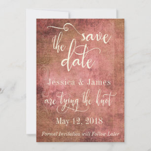 Save The Date Économisez la date Rustique Rose & Burlap Vintage