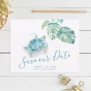 Save The Date Économisez la date tropicale avec tortue de mer aq