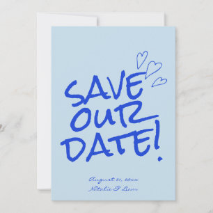 Save The Date Écrit à la main Bleu Gras Rétro Unique Mariage mod
