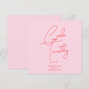 Save The Date Écriture Calligraphique Moderne Rouge Rose Mariage