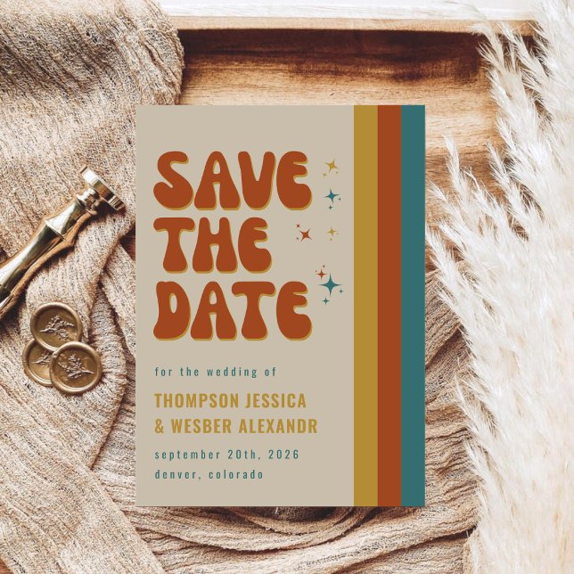 Save The Date Écriture de mariage rétro colorée et audacieuse de (Créateur téléchargé)