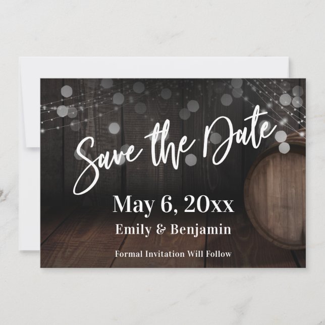 Save The Date Écriture décontractée Éclairage Éclairage Baril en (Devant)