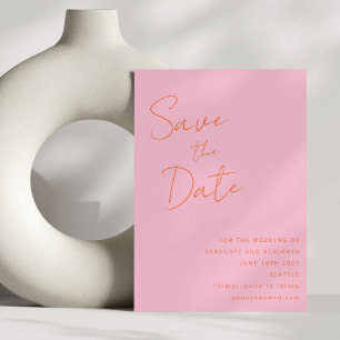 Save The Date Écriture manuscrite moderne rose orange Mariage Él