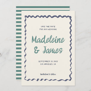 Save The Date Écriture manuscrite Pastel Wavy Frame Retro Mariag