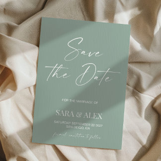 Save The Date Écriture moderne vert sauge typographie mariage en