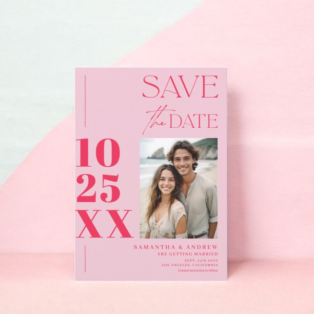 Save The Date Écriture simple et chic moderne mariage rose rétro (Modern chic simple bold script Retro pink wedding Save The Date)