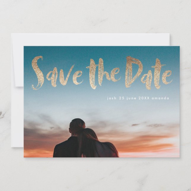 Save The Date Écrivez en Blanc Feuille d'Or Script Enregistrer l (Devant)