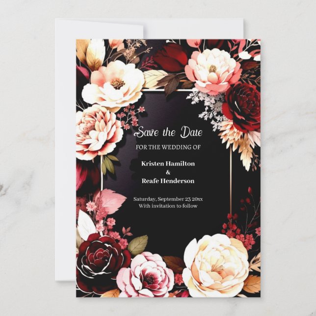 Save The Date Editable Burgundy Romance (Devant)