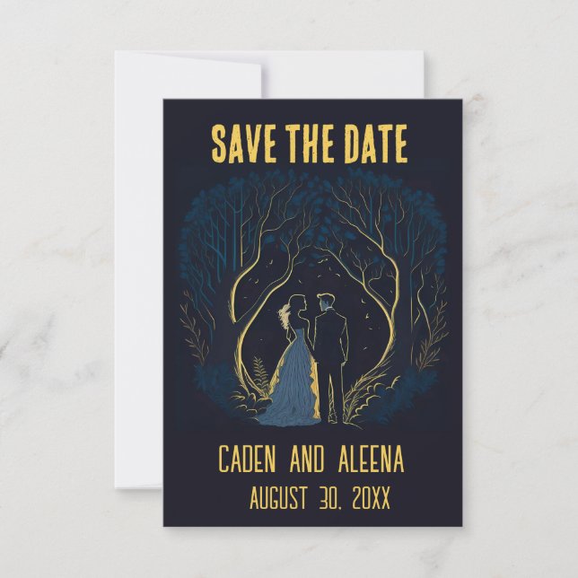 Save The Date Editable Couple in Woods at Night (Devant)
