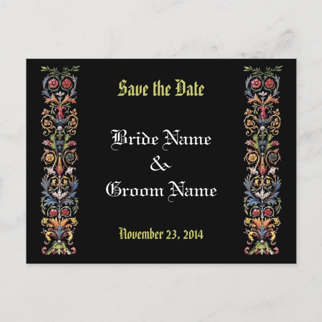 Save the Date Editable Medieval Illuminated Art Announcement Postcard (Front)