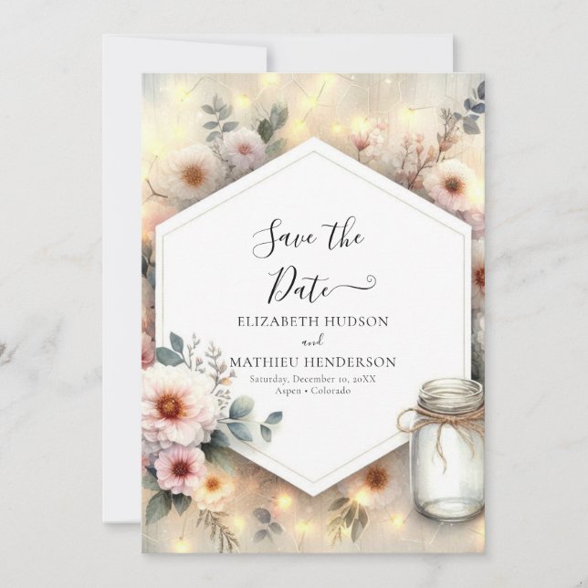 Save The Date Editable Romance Mason Jar Mariage (Devant)