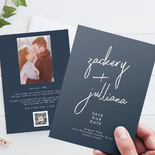 Save The Date Editable Stylish Photo Custom Navy Blue