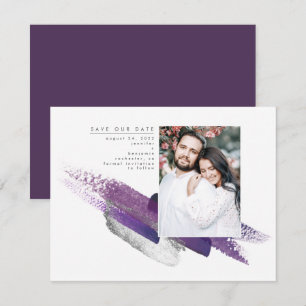 Save The Date Eggplant Purple et Argent Enregistrer la photo de