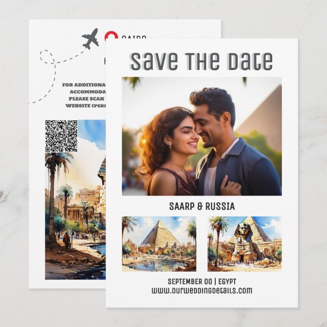 Save The Date Égypte Le Caire destination mariage photo enregist (Devant / Derrière)