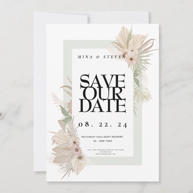 Save The Date Élégance bohème floral mariage  (Devant)